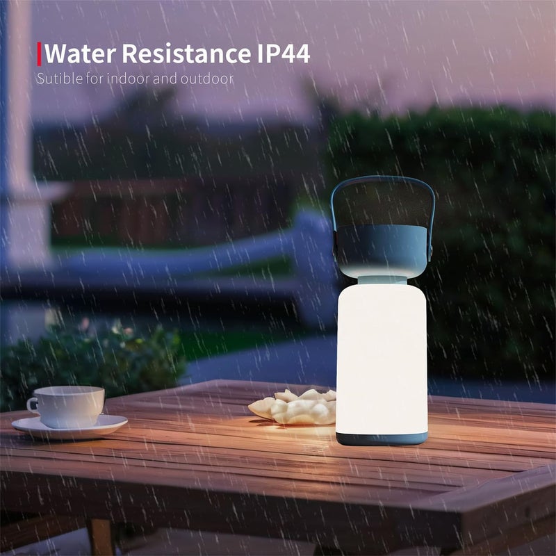 RiverLux LED Outdoor Portable Cordless Table Lamp with Handle, Rechargeable Battery, Stepless Dimmer, Waterproof Hanging LED Lantern for Camping Bedroom Balcony Table, White and Blue - Image 3